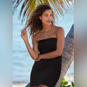 Lands end black swim dress with adjustable/removable straps- soft foam cups- NEW